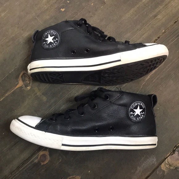 kids black leather converse
